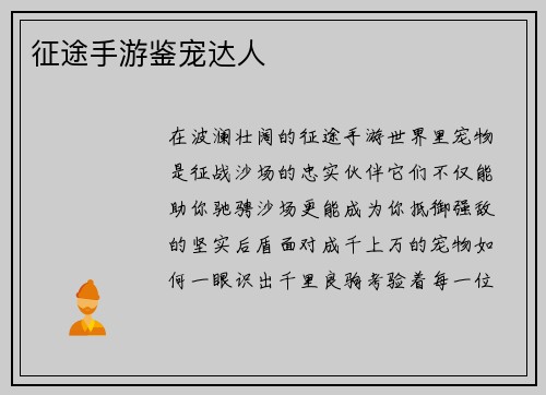 征途手游鉴宠达人