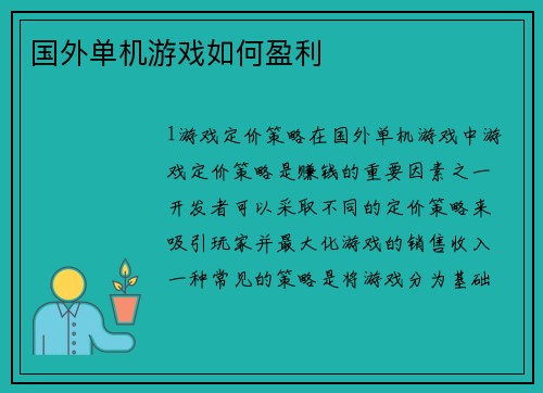 国外单机游戏如何盈利